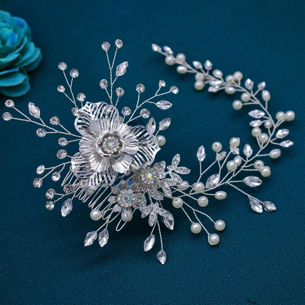 Rhinestones and Pearls Hair Comb Formal Hair Decoration NEW